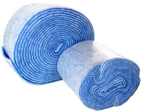 Dual blue synthetic filter media rolls for large-scale air filtration systems